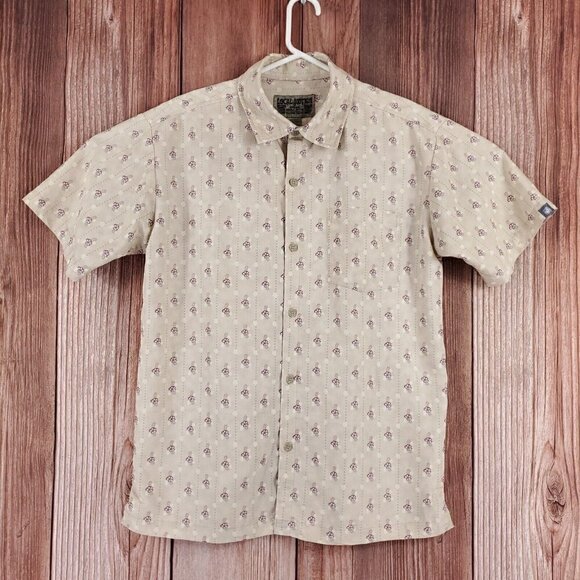 Local Motion Original Aloha Mens Medium Beige Floral Hawaiian SS Button Up Shirt - Picture 1 of 15